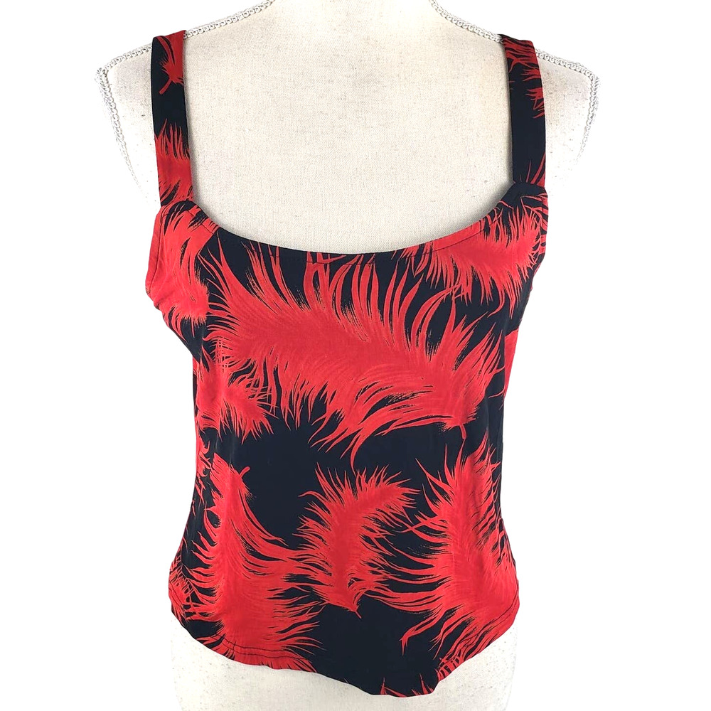 Women's Red Feather-Print Square Neck Tank Top